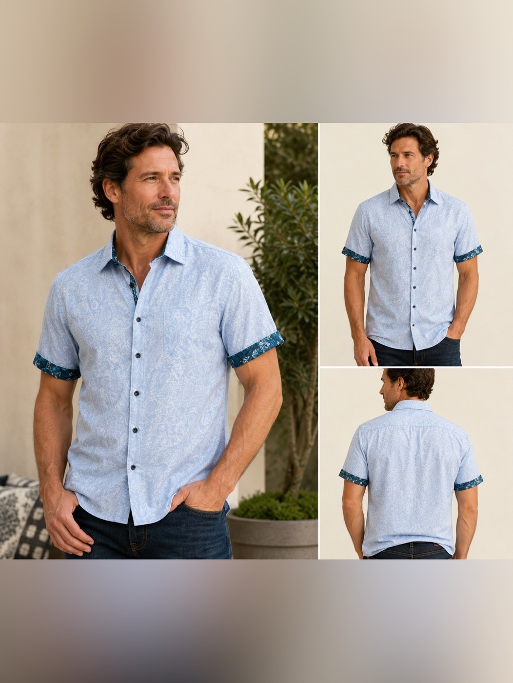 Robert Graham Men’s XL Light Blue Paisley Jaquard short Sleeve Button Up Shirt